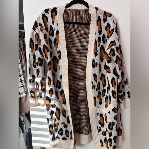 Sweaters - Leopard Print Open Front Cardigan Sweater